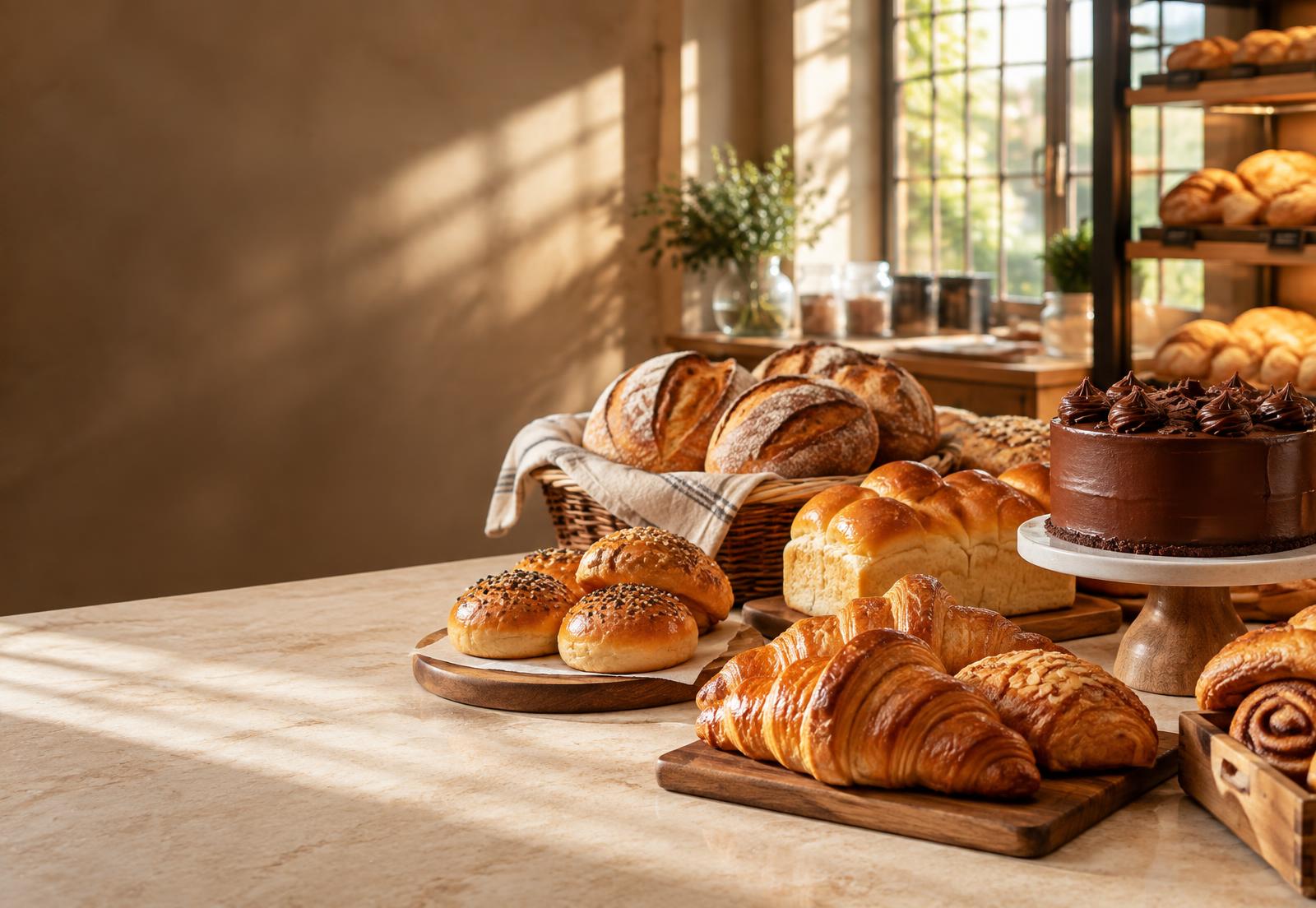 Koleksi roti, pastry, dan kue cokelat Master Bakery